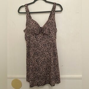 Swimsuits For All Leopard Print Swimdress in Tan and Black